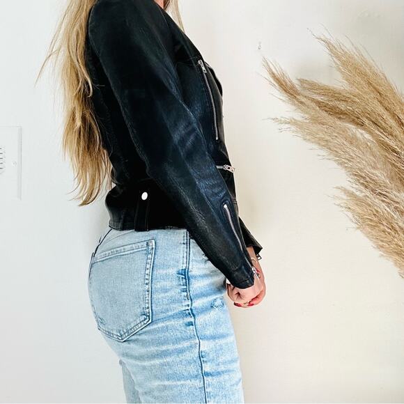 TOPSHOP Black Faux Vegan Leather Offset Side Zip Classic Moto Biker Jacket 4 - Picture 10 of 15